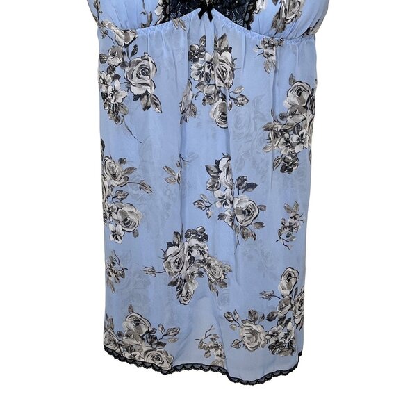 Apt 9 Nightgown Womens Medium Babydoll Chemise Blue Floral Sheer Lace Trim Sleep - Picture 3 of 11